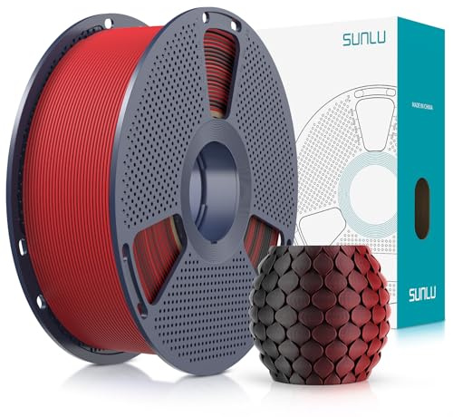 SUNLU Zweifarbiges Matte PLA Filament 1.75mm, Matte 3D Drucker Filament PLA mit 2 Farben Gradient, Maßhaltigkeit +/- 0.02mm, PLA Filament 1kg Spule (Schwarz Rot)
