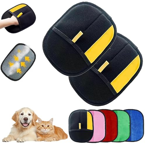 Yomi Pet Hair Glove - Fur Magnet for Cat and Dog Hair Removal - Double-Sided Reusable Washable - Effectively Removes Hair from Sofas, Clothes and Cars (Black, 2 Pieces)