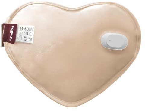 TERRAILLON - WITH LOVE, Bouillotte électrique, finition velours, Chargement rapide 8-12 min, Jusqu'à 6h de chaleur, Soulager les douleurs musculaires-menstruelles-articulaires, Rose beige