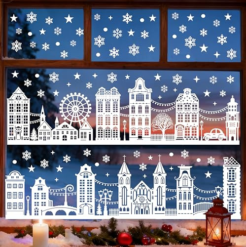 Vexyra Stickers Noel Fenetre, 10 Feuilles Decoration Noel Interieur Maison, Deco Fenetre Noel Réutilisable, Christmas Decorations Vitre Autocollant Electrostatique, PVC Vitrophanie, Blanc