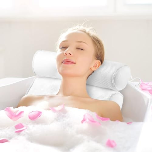 Bath Pillow Bathtub Spa Pillow, Non-slip Suction Cups for Perfect Head, Neck, Back and Shoulder Support White