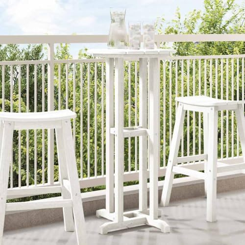 QUAHEAS Bartisch Weiß 55 x 55 x 107 cm HDPE, runder Stehtisch für Garten, Terrasse, Balkon, wetterfest, langlebig