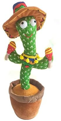 The Noodley Dancing Cactus Plush Toy, USB Rechargeable, Songs, Recording and Speech Repeating, Night Light, with Mexican Sombrero and Maracas