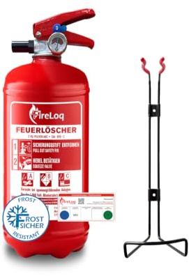 FireLoq 2kg Pulver Feuerlöscher für Brandklasse ABC mit 13A | 89B | C ergibt 4 LE Dauerdruck inkl. Prüfnachweis,Wandhalter und Manometer