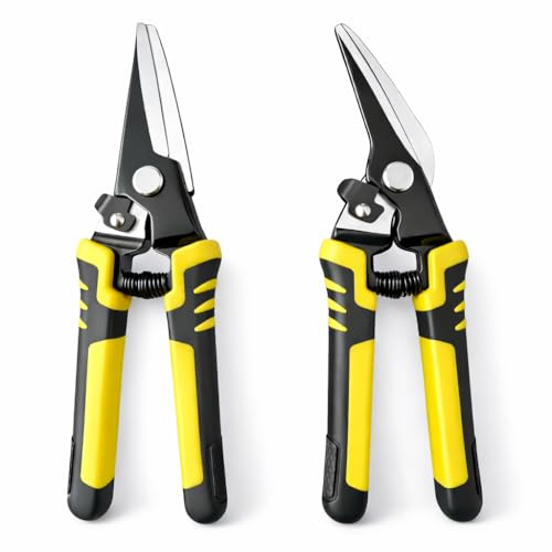 Aviation Tin Snips Set, 2-Piece 8 Inch Straight Cut & Left Cut Aviation Shears, Heavy Duty Metal Shears with Safety Lock for Sheet Metal, Thin Steel, Carpet and Packaging Belt Shearing