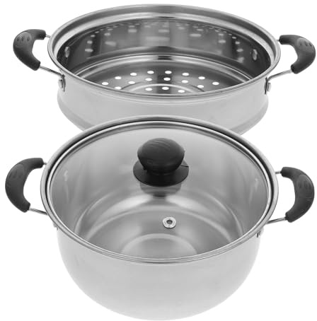 JEWEDECO Pentola Vaporiera Multifunzionale in Acciaio Inox Fondo Spesso e Design Pratico, per Preparazione di Zuppe e Stufati in Casa