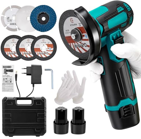 Mini Winkelschleifer Akku Set 12V, Bürstenmotor 19500 U/min, Mini Flex mit Akku 2 & Ladegerät, Trennschleifer zum Schneiden von Metall, Holz, Fliesen für Heimwerker