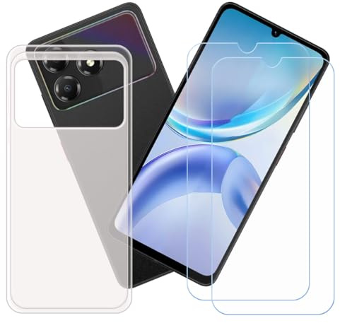 CongJiaLingXi Funda para ZTE Blade A36 (6.75) + Screen Protector, Translúcido Suave Silicona Caso + [2 Piezas] Cristal Templado Film Vidrio.