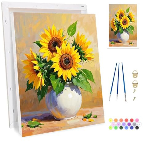 Bowetile Girasol Måla efter Nummer-ram för Vuxna, Landskapsmålning efter Nummer-kit för Vuxna, Måla-med-färger-kit med Akrylpigment för Heminredning 20x30cm