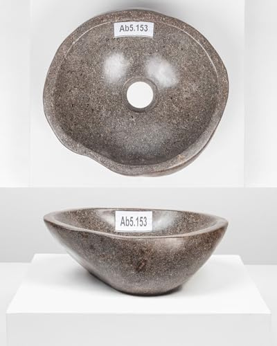 Lavabo en pierre naturelle - 35 cm - Pierre de rivière - Gris - Ovale - Extérieur poli WOHNFREUDEN