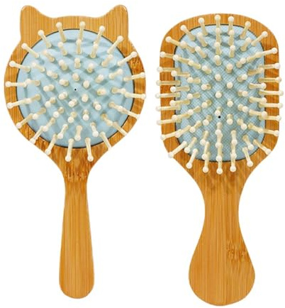 ALCXAZS Juego de cepillos para el cabello de bambú multiusos para masajear, desenredar el cabello, para trabajar o viajar y es ecológico. Cepillo de bambú con orificio de