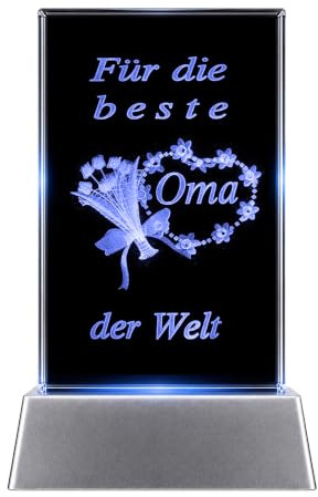 Kaltner Präsente Stimmungslicht - Das perfekte Geschenk: Kristall Glasblock mit 3D Gravur/Beste Oma der Welt