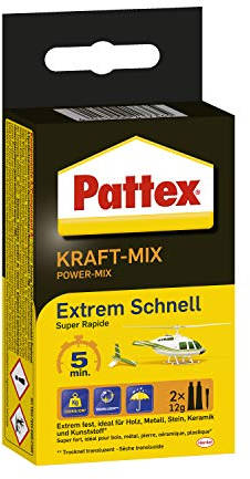 Pattex Kraft-Mix Extrem Rapide, colle à 2 composants à durcissement extrêmement rapide à base de résine époxy, colle à 2 composants à haute résistance pour de nombreux matériaux, tube de 2x 12 g