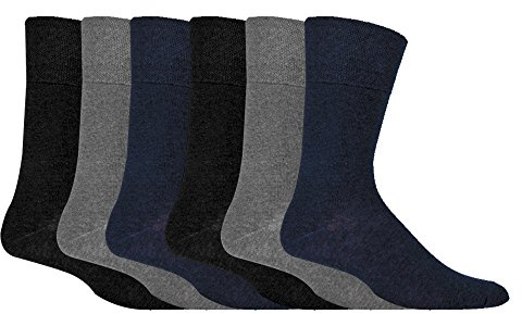 Gentle Grip - Mens 6 pairs of Diabetic Sock with Honey Comb Top and Hand linked Toe Seams - 6-11 UK 39-45 Eur (Black) (Black/Navy/Grey)