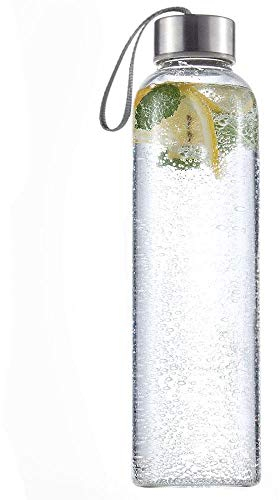 HTUK Glass Water Bottle with Carrying Loop 500ml Clear