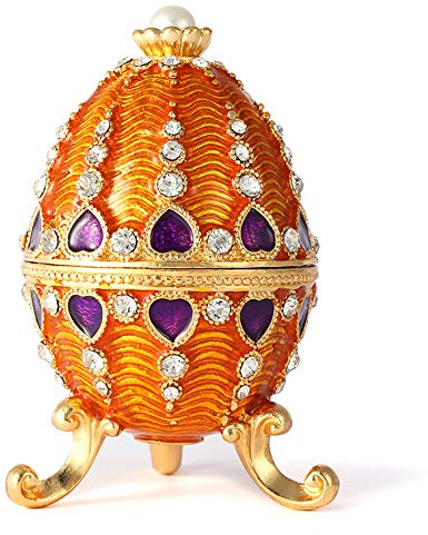 QIFU Vintage Hand Painted Yellwo Easter Egg Style Trinket Box with Rich Enamel and Sparkling Rhinestones