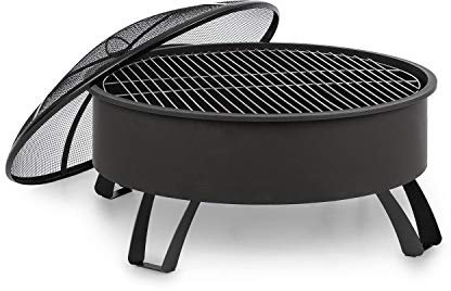 Blumfeldt 2-in-1 Feuerschale - Ø 75 cm Grill, Abnehmbarer Funkenschutz, Ø 68 cm Grillrost, FireView Concept, pulverbeschichteter Stahl, inkl. Schürhaken und Grillrost, Stil: Oreos, schwarz