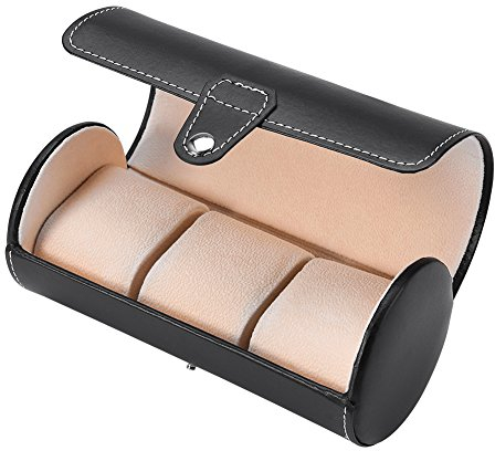 Support de rouleau de montre de cylindre de 2 grilles 3 cylindres, vitrine de montre-bracelet, boîte de stockage de bijoux, boîte de stockage de bijoux de montre double usage(Noir)