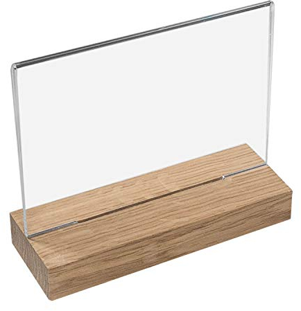 HMF 46943 Soporte de Sobremesa de Acrílico con Base de Madera | DIN A5 Apaisado | Transparente