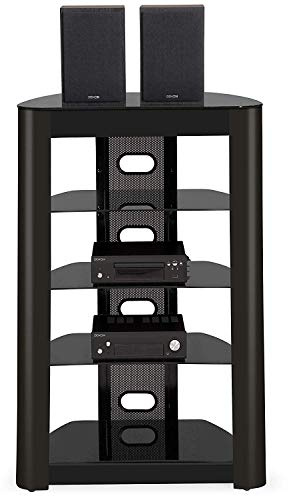 Homeology ZINNIA 5-Tier Black Fascia with Black Glass Shelves Entertainment Media Audio Rack