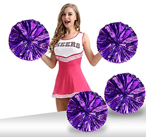 Cheerleader-Pompons, 30,5 cm, 80 g, Folie, Kunststoff, metallisch, Cheerleader-Pompoms für Cheerleader, Kinder, Erwachsene, Teamgeist, Cheerleader-Pompons, 4 Stück (lila)