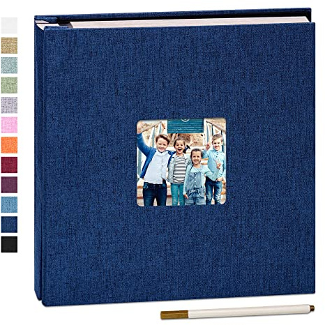 Yopih Fotoalbum zum Selbstgestalten 40 Seiten, 33x32 cm, Marineblau | Groß Leinen Photoalbum, Metallstift, für Hochzeit Baby Familie Reise Geburtstag Geschenke