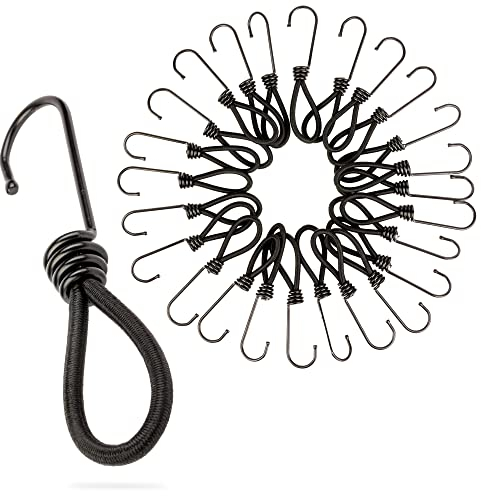 PRETEX Corde Elastiche con Gancio - Set di 25pcs x 13cm Ganci elastici universali - Elastici Portapacchi Pesanti Perfette per il Campeggio, Bagagli - Cinghie Elastiche per Teloni