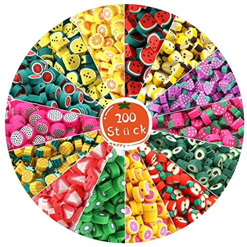 THETAG Cuentas Coloridas de Arcilla Polimérica, 200 Piezas Cuentas de Frutas Mixtas Abalorios Coloridos para Hacer Pulseras Ollas Blandas Manualidades Accesorios para la Fabricación de Joyas