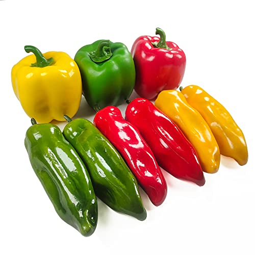 Laiiqi 9 Stück Künstliche Paprika Gefälschte Chili-Pfeffer Lebensechte Gefälschte Gemüse Bunte Paprika für Zuhause Küche Dekoration Requisiten Künstliche gemischte Paprika Set