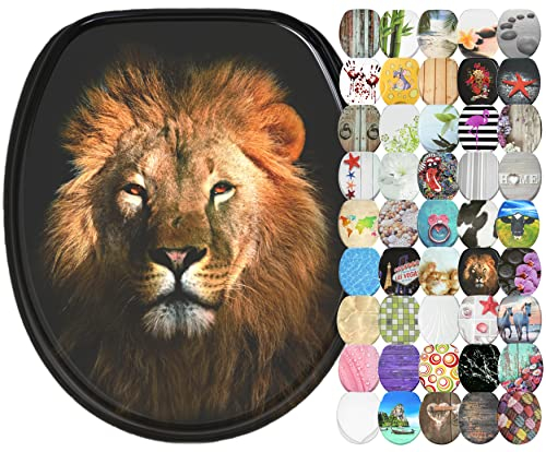 Sanilo WC Sitz mit Absenkautomatik, viele neue Toilettendeckel zur Auswahl, hochwertige Oberfläche, einfache Montage, stabile Scharniere (Löwe)