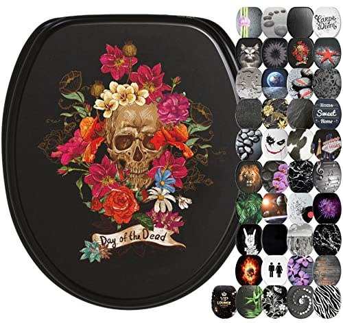Sanilo Abattant WC avec frein de chute et libération rapide, Siège de WC amovible par simple pression sur un bouton, Montage facile par le haut (Day of the Dead)