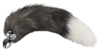 EIS, consolador, 'tapón anal con cola de zorro, 48 cm', base ancha, piel sintética suave, pet-play excitante, color:gris