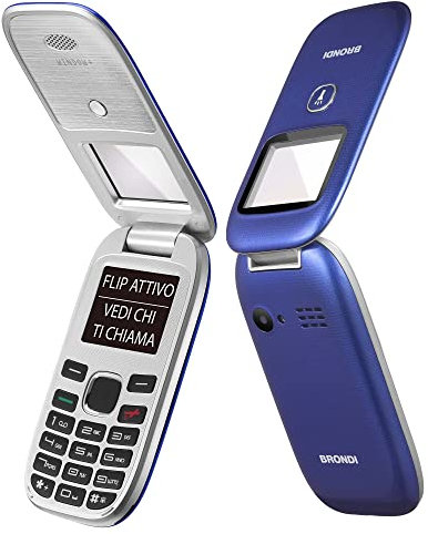 Brondi Window+ Telefono cellulare con apertura a conchiglia e flip attivo, Dual Sim, Display 1.77 pollici, Blu
