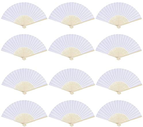 baotongle 12 Stück Handfächer Papier Fächer Hochzeit Hochzeitsdeko Hand Fan Asiatische Deko für Sommer Geburttag, Gruppe, Diy, Wand Dekoration (Weiß)