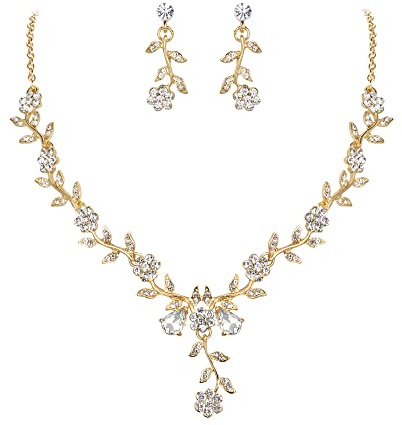 Clearine Damen Hochzeit Schmuck Set Blatt Cluster Blume Kristall Anhänger Halskette baumeln Ohrringe für Braut