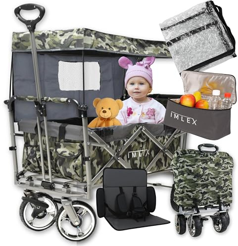 IMLEX Bollerwagen faltbar mit Dach IM-4268 mit passendem Zubehör (Camouflage, Komplettset)