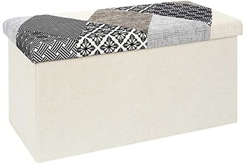 HOME DECO FACTORY - HD7492 Coffre Banc Pliable Patchwork Gris - Mobilier Assise Gain de Place - Conçu pour Salon, Entrée ou Chambre - Dimensions 76 x 38 x 38 cm - Couleur Multicolore