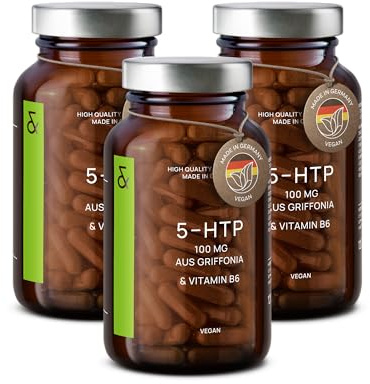 CLAV® 5-HTP Kapseln hochdosiert – 360 Kapseln – plus Vitamin B6 – für Nerven und Psyche – 100 mg aus Griffonia Simplicifolia Samenextrakt – natürlich pflanzlich & vegan