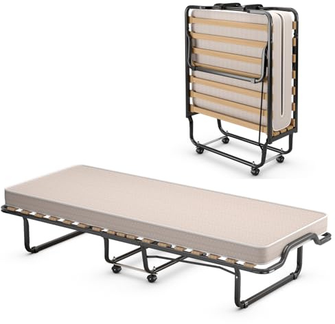 GIANTEX Gästebett klappbar, Klappbett 80x200cm Erwachsene, Reisebett inkl. Matratze aus Memory-Foam, Einzelbett 4 Rollen, klappbares Bett Lattenrosten Faltbett Metallbett Metallrahmen 120kg belastbar