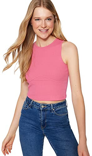 Trendyol Camicetta da Donna in Maglia Girocollo Basic Slim Fit Camicia, Fucsia, XL