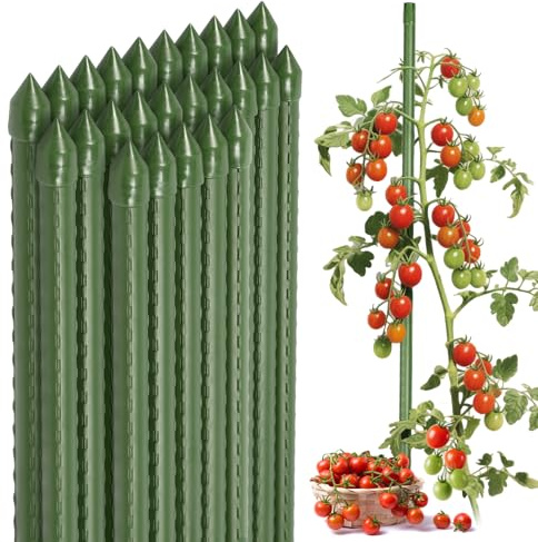 Sekey Tomaten Rankhilfe, Pflanzenstütze für Gurken, Bohnen, Himbeeren, Blumen, Kunststoff Beschichtetes Stahlrohr Rostfrei Pflanzenstäbe, 60 cm x 8 mm, 25 Stück