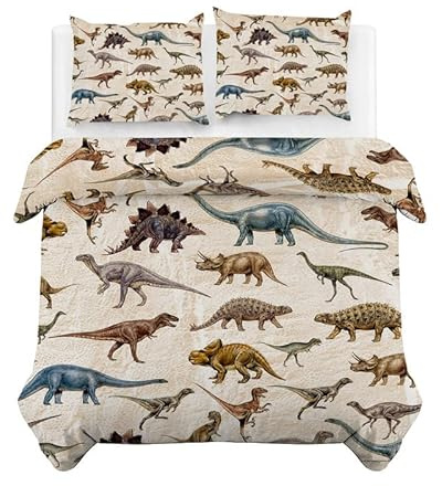 CCZM Parure de Lit 90x190 Enfant Dinosaure Housse de Couette en Microfibre, Imprimée Parure de Lit 1 Personne avec 2 Taie d'oreiller 65x65 cm, avec Fermeture Éclair