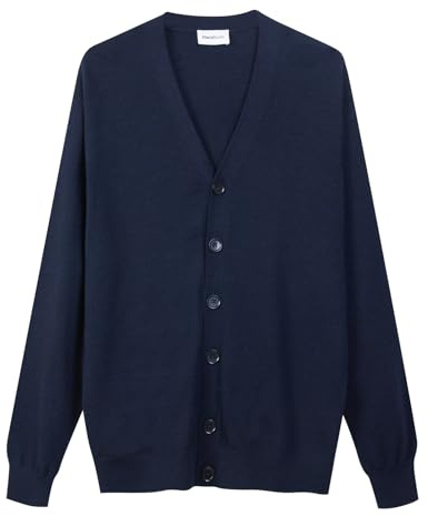 Diana Studio - Cardigan basico, Blu, Uomo, 100% Lana Merino, maniche lunghe , Taglia S, Regular Fit
