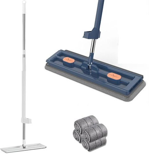 XUHCLY Trapeador Grande y Plano,Trapeador Húmedo y Seco Doméstico para Limpieza de Suelos,Trapeador Autoexprimible Microfibra Giratorio,Trapeador Plano Grande (Size:4 Pads,Color:Blue)