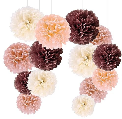 Tissue Paper Pom Poms - 20 Part Party Kit, Neutral Baby Shower Vintage Party Decorations