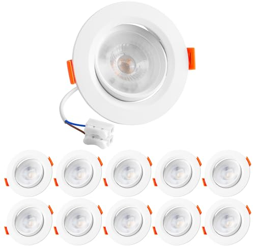 Vlio LED Spot Lights 24mm Ultra Slim, 5W 460lm LED Downlights, Cool White 6000K LED Recessed Ceiling Lights, Non-Dimmable IP20 Waterproof Bathroom Spotlights, Cutout Ø75-85mm, 10 Pack