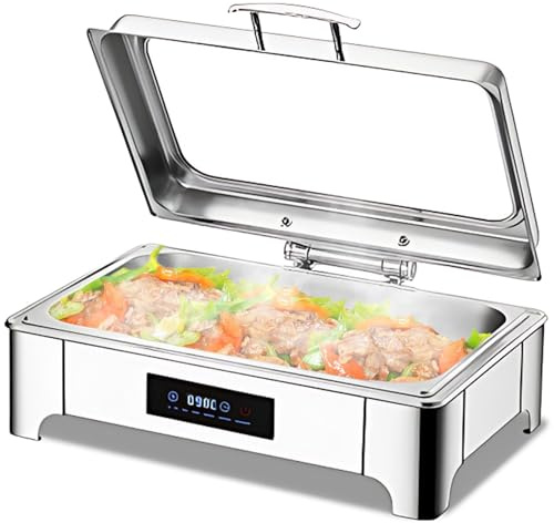 VFDZ 9L Chafing Dish Elettrico Temperatura Regolabile 30-85℃(B, FULL PAN) | Scaldavivande Elettrico Buffet Professionale Acciaio Inox, Chafing Dish Buffet con Coperchio Visibile