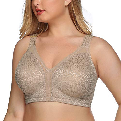 DotVol Women's Full Coverage Minimizer Bra Comfort Wirefree Non Padded Plus Size Everyday Bra(38D, Brown)