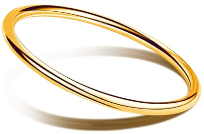 Dankadi Bracelet Jonc Poli Rond Large 4MM en 925 Argent Pour Femme, Lot Bracelet Plaqué Or Lisse Simple Classique Φ 60-65-68MM pour Cadeau Anniversaire Fête Mère Amie (Diamètre 60MM, Doré 1 pièce)