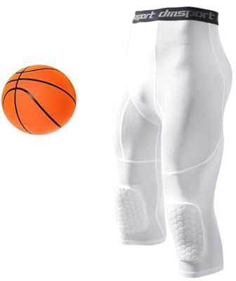SHAIYOU Basketball Pants with Knee Pads, Compression Pants 3/4 Knee Pad Capri Leggings, Anti-collision, Cool and Dry Leggings, Capri Tights, Football, Basketball, Sports Underwear (White,M)